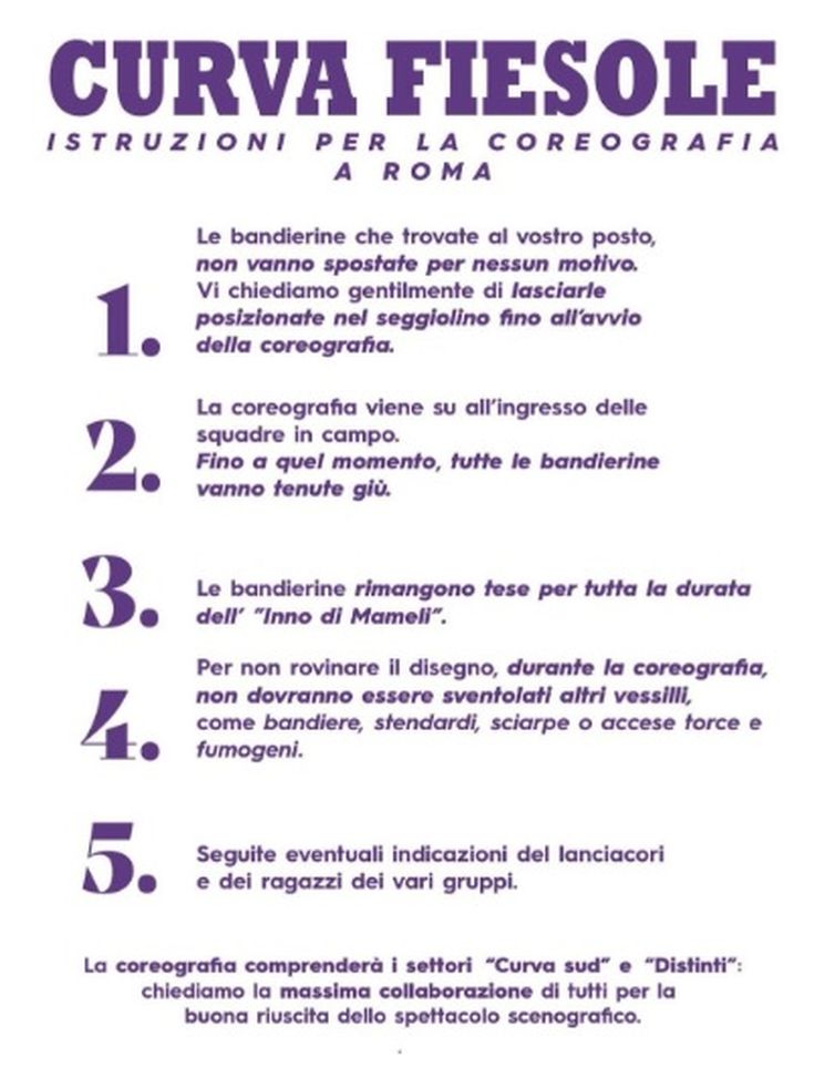 Curva Fiesole, le indicazioni per la coreografia di domani- immagine 2