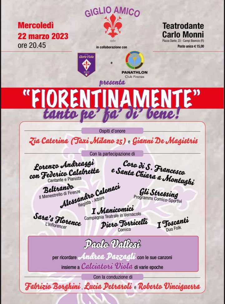 Stasera andrà in scena “Fiorentinamente”. Tanti ex viola fra gli ospiti - immagine 1