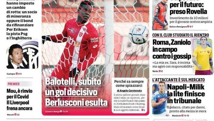 La prima pagina del Corriere dello Sport,  in edicola oggi, 31 dicembre 2020 