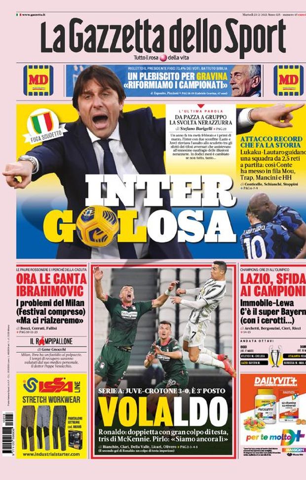 Prima Pagina, La Gazzetta dello Sport: “Inter golosa. Volaldo. Ora le canta Ibrahimovic” Prima Pagina, La Gazzetta dello Sport: “Inter golosa. Volaldo. Ora le canta Ibrahimovic”