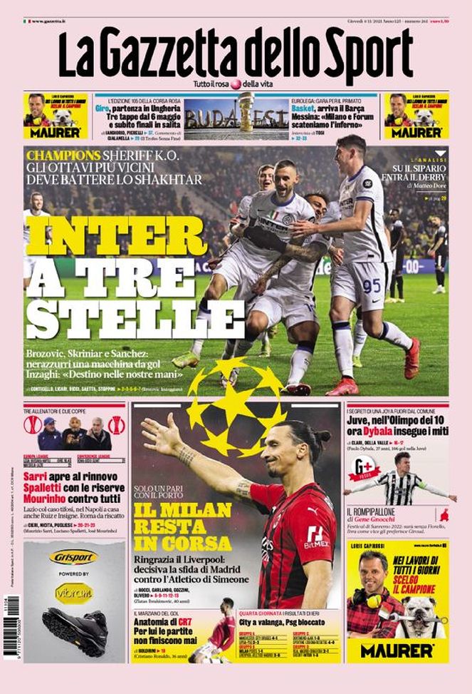 Prima Pagina, La Gazzetta dello Sport: “Inter a tre stelle. Il Milan resta in corsa” - immagine 1