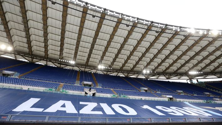 ROME, ITALY - MARCH 12: A general view inside the stadium prior to the Serie A match between SS Lazio and FC Crotone at Stadio Olimpico on March 12, 2021 in Rome, Italy. Sporting stadiums around Italy remain under strict restrictions due to the Coronavirus Pandemic as Government social distancing laws prohibit fans inside venues resulting in games being played behind closed doors. (Photo by Paolo Bruno/Getty Images) ROME, ITALY - MARCH 12: A general view inside the stadium prior to the Serie A match between SS Lazio and FC Crotone at Stadio Olimpico on March 12, 2021 in Rome, Italy. Sporting stadiums around Italy remain under strict restrictions due to the Coronavirus Pandemic as Government social distancing laws prohibit fans inside venues resulting in games being played behind closed doors. (Photo by Paolo Bruno/Getty Images)