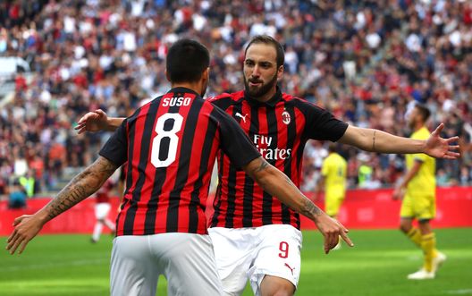 Suso e Gonzalo Higuaín con il Milan nel 2018 | AC Milan News (Getty images) Suso Higuaín AC Milan