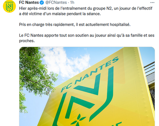 Nantes, giocatore 19enne sarebbe in coma dopo malore in allenamento: le parole del club Nantes, giocatore 19enne sarebbe in coma dopo malore in allenamento: le parole del club