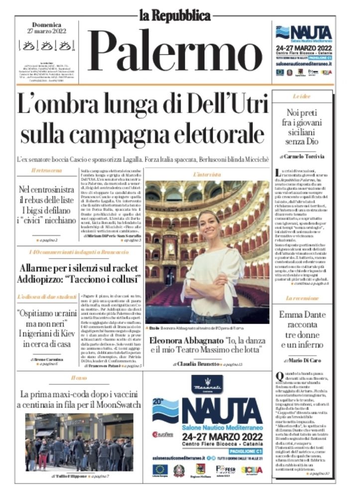 Prima Pagina, La Repubblica-Palermo: “L’ombra lunga di Dell’Utri sulla campagna elettorale“ - immagine 1