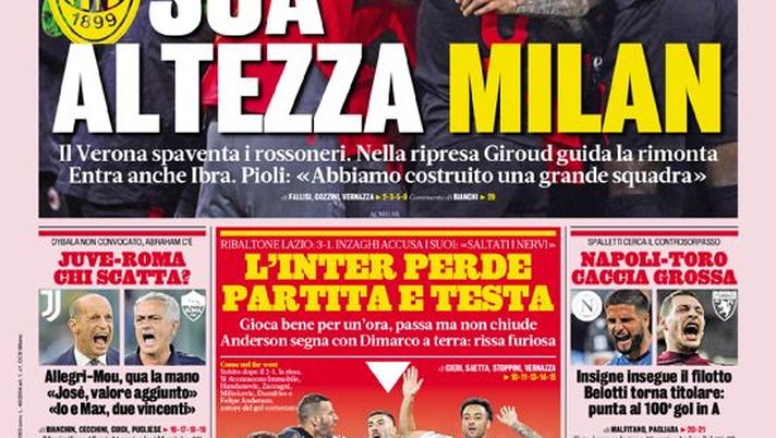 Prima Pagina La Gazzetta dello Sport: “Sua altezza Milan. Inter perde partita e testa” Prima Pagina La Gazzetta dello Sport: “Sua altezza Milan. Inter perde partita e testa” - immagine 1