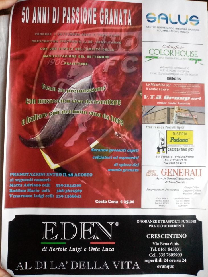 Torino, cena e festeggiamenti per il 50° compleanno del Toro Club di Crescentino - immagine 1