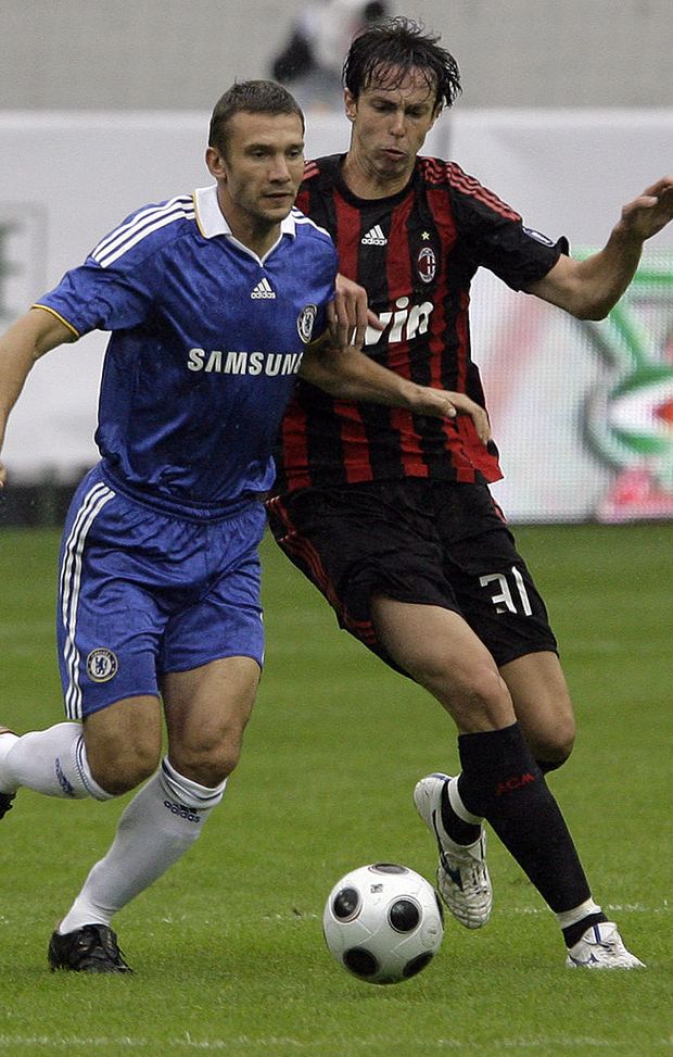 MOSCOW, RUSSIA - AUGUST 03: Andrey Shevchenko (L) of Chelsea competes for the ball with Digao of A.C. Milan during the Russian Railways Cup at the Lokomotiv Stadium on August 03, 2008 in Moscow, Russia. (Photo by Dima Korotayev/Epsilon/Getty Images) MOSCOW, RUSSIA - AUGUST 03: Andrey Shevchenko (L) of Chelsea competes for the ball with Digao of A.C. Milan during the Russian Railways Cup at the Lokomotiv Stadium on August 03, 2008 in Moscow, Russia. (Photo by Dima Korotayev/Epsilon/Getty Images)
