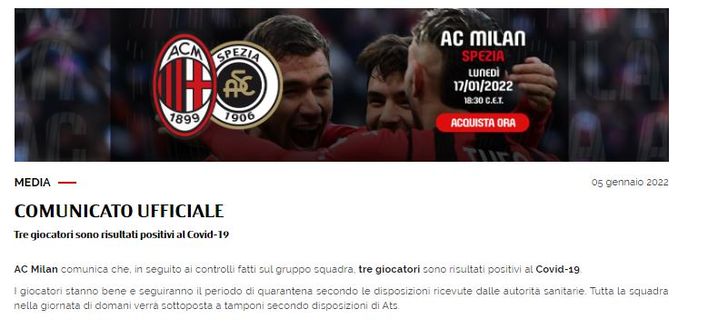 UFFICIALE / Al Milan altri tre giocatori positivi al coronavirus- immagine 2