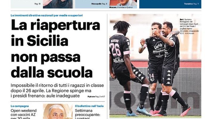 Prima Pagina, Giornale di Sicilia: “La riapertura in Sicilia passa dalla scuoia&#8221; 