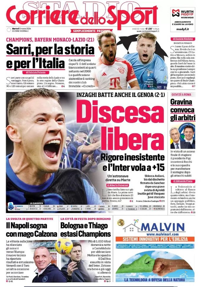EDICOLA / CdS: Discesa libera. Rigore inesistente e l’Inter vola a + 15 - immagine 1