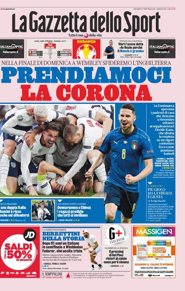 Prima Pagina, La Gazzetta dello Sport: “ Prendiamoci la corona. È una doppia Italia” Prima Pagina, La Gazzetta dello Sport: “ Prendiamoci la corona. È una doppia Italia”