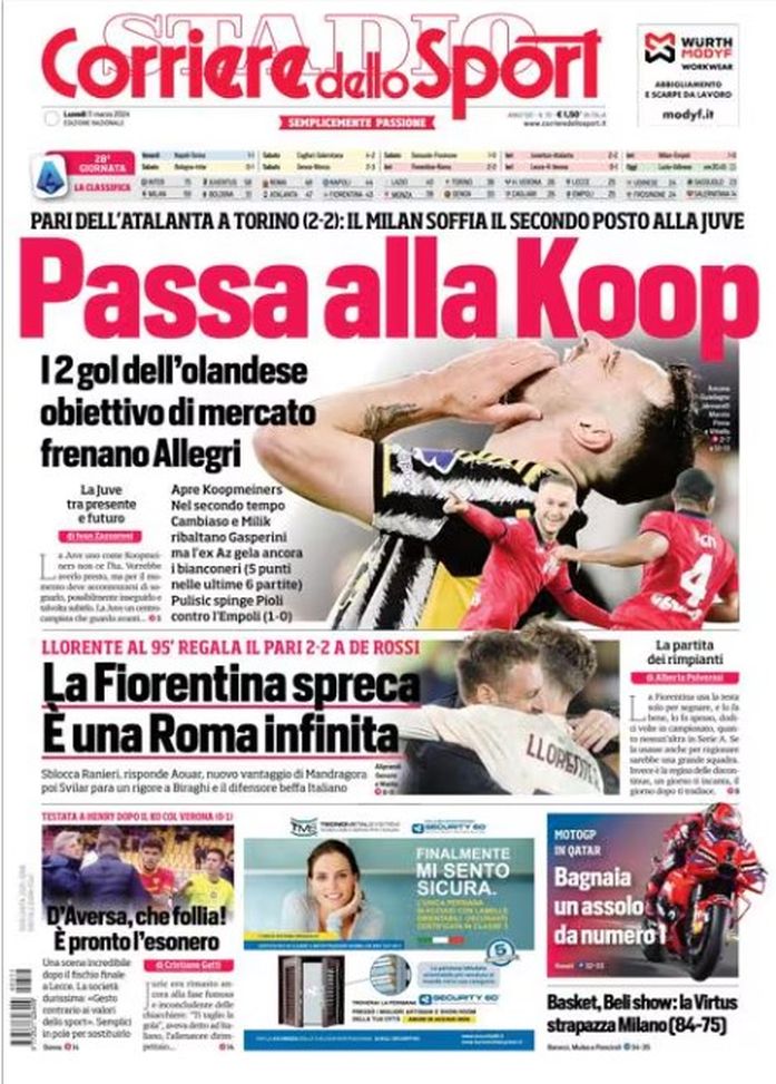 EDICOLA / CdS, Due gol di Koopmeiners: il Milan soffia il secondo posto alla Juve - immagine 1