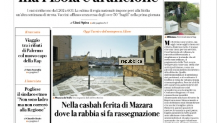 Prima Pagina, La Repubblica Palermo: “Dimezzati i contagi, ma l’Isola è arancione” 