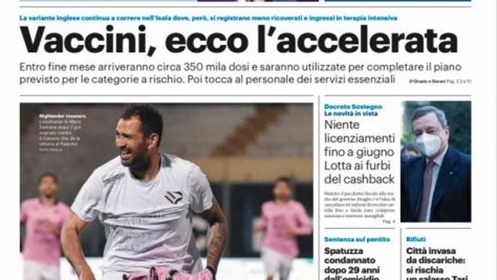 Prima Pagina, Giornale di Sicilia: &#8220;Vaccini, ecco l&#8217;accelerata. Palermo, il ruggito del vecchio leone&#8221; 