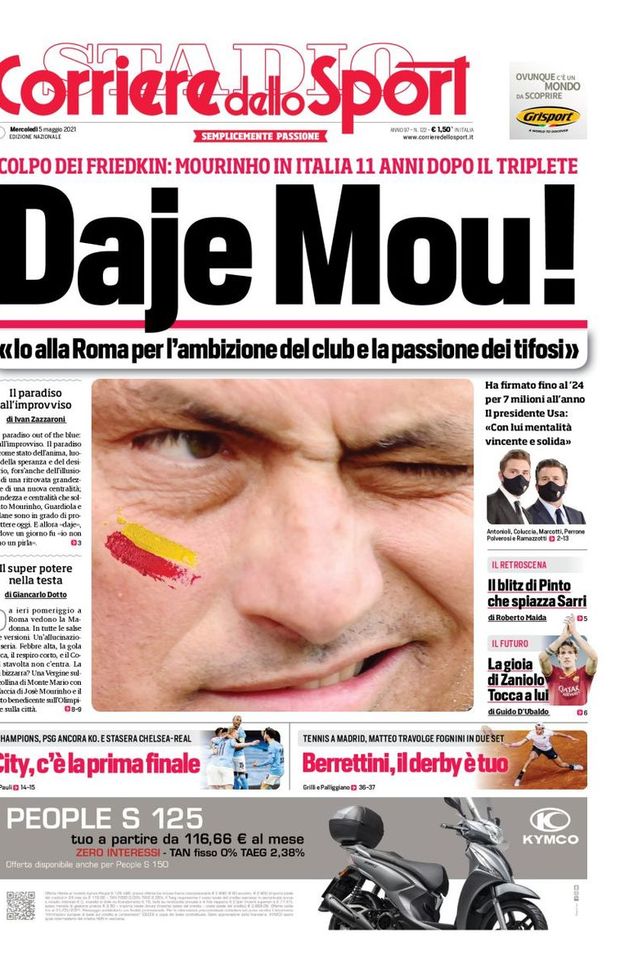 Prima Pagina, Corriere dello Sport: “Daje Mou! Il blitz di Pinto che spiazza Sarri” 