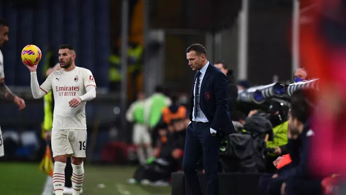 GENOA, ITALY - DECEMBER 01: Head coach of Genoa CFC Andrij Sevcenko reacts during the Serie A match between Genoa CFC and AC Milan at Stadio Luigi Ferraris on December 01, 2021 in Genoa, Italy. (Photo by Claudio Villa/AC Milan via Getty Images)