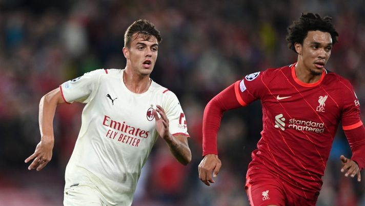 LIVERPOOL, ENGLAND - SEPTEMBER 15: Daniel Maldini of AC Milan looks on during the UEFA Champions League group B match between Liverpool FC and AC Milan at Anfield on September 15, 2021 in Liverpool, England. (Photo by Shaun Botterill/Getty Images) 