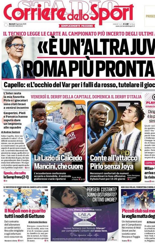 Il Corriere dello Sport, la prima pagina di oggi, martedì 12 gennaio 2021 