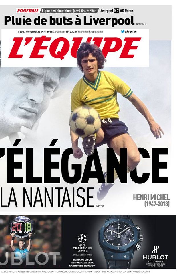 Prima Pagina, L’Équipe: “L’eleganza a Nantes, è deceduto Henri Michel. Pioggia di gol a Liverpool…” Prima Pagina, L’Équipe: “L’eleganza a Nantes, è deceduto Henri Michel. Pioggia di gol a Liverpool…”