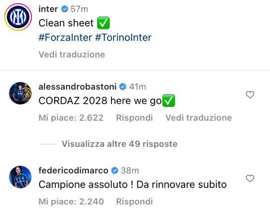 Torino-Inter, super Cordaz. Bastoni e Dimarco: “Da rinnovare subito! 2028 here we go”- immagine 3