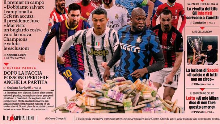 Prima Pagina, La Gazzetta dello Sport: &#8220;Fermateli! Da Draghi all&#8217;Uefa, la sfida ai ribelli. Milan, Scamacca costa 40 milioni&#8221; 