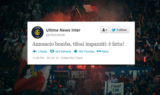 Calciomercato Inter, il tweet che svela la svolta Calciomercato Inter, il tweet che svela la svolta