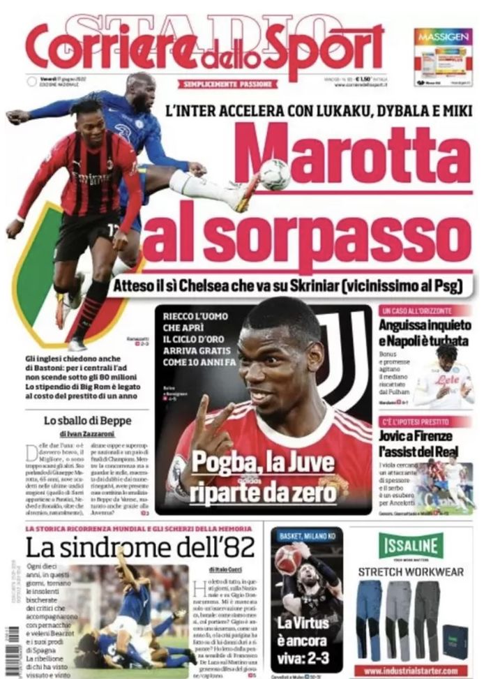 Prima Pagina, Corriere dello Sport: “Marotta al sorpasso. Pogba, la Juve…”  Prima Pagina, Corriere dello Sport: “Marotta al sorpasso. Pogba, la Juve…” - immagine 1