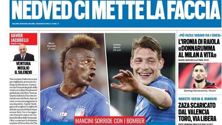 Prima Pagina, Tuttosport: “Balo e Gallo sceicchi del gol. Nedved ci mette la faccia. L’ironia di Raiola…”  Prima Pagina, Tuttosport: “Balo e Gallo sceicchi del gol. Nedved ci mette la faccia. L’ironia di Raiola…”