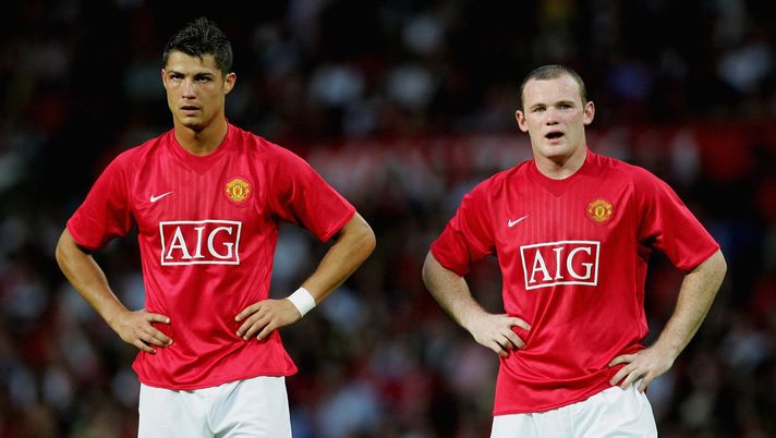 MANCHESTER, UNITED KINGDOM - AUGUST 01: Cristiano Ronaldo and Wayne Rooney of Manchester United during the pre-season friendly match between Manchester United and Inter Milan at Old Trafford on August 1, 2007 in Manchester, England. (Photo by Alex Livesey/Getty Images) Wayne Rooney e Cristiano Ronaldo, compagni di squadra al Manchester United (getty images)