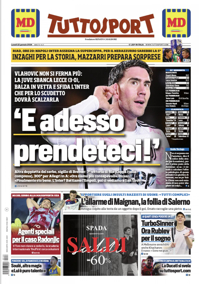 EDICOLA TS – Inzaghi per la storia, Mazzarri prepara sorprese - immagine 1