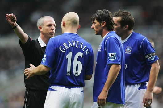 NEWCASTLE, ENGLAND - NOVEMBER 28: Thomas Gravesen, Alessandro Pistone and Alan Stubbs of Everton protest to referee Neale Barry during the FA Barclays Premiership match between Newcastle United and Everton at St James Park on November 28, 2004 in Newcastle, England. (Photo by Laurence Griffiths/Getty Images) NEWCASTLE, ENGLAND - NOVEMBER 28: Thomas Gravesen, Alessandro Pistone and Alan Stubbs of Everton protest to referee Neale Barry during the FA Barclays Premiership match between Newcastle United and Everton at St James Park on November 28, 2004 in Newcastle, England. (Photo by Laurence Griffiths/Getty Images)