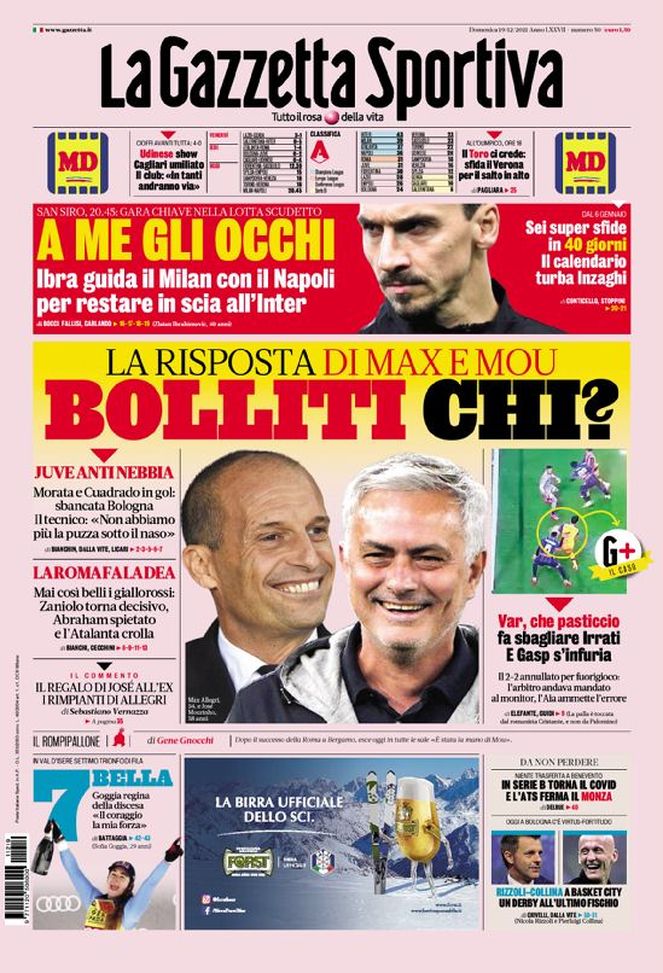 Prima Pagina, La Gazzetta dello Sport: “La risposta di Max e Mou: Bolliti a chi?” - immagine 1