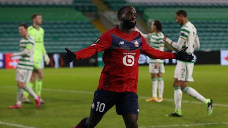 GLASGOW, SCOTLAND - DECEMBER 10: Jonathan Ikone of Lille celebrates after he scores their team's first goal during the UEFA Europa League Group H stage match between Celtic and LOSC Lille at Celtic Park on December 10, 2020 in Glasgow, Scotland. The match will be played without fans, behind closed doors as a Covid-19 precaution. (Photo by Ian MacNicol/Getty Images)