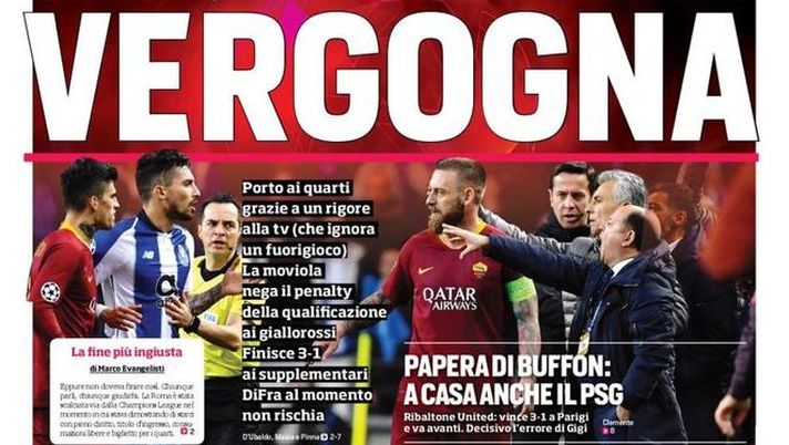 Prima Pagina, Corriere dello Sport: &#8220;Vergogna. Icardi, in campo mr. Wolf. Papera di Buffon. Corsa a Dybala&#8230;&#8221; 