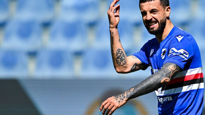 GENOA, ITALY - APRIL 16: Francesco Caputo of Sampdoria reacts during the Serie A match between UC Sampdoria and US Salernitana at Stadio Luigi Ferraris on April 16, 2022 in Genoa, Italy. (Photo by Getty Images) Sampdoria, la curiosa storia di Caputo: l’attaccante oggi si è diplomato - immagine 1