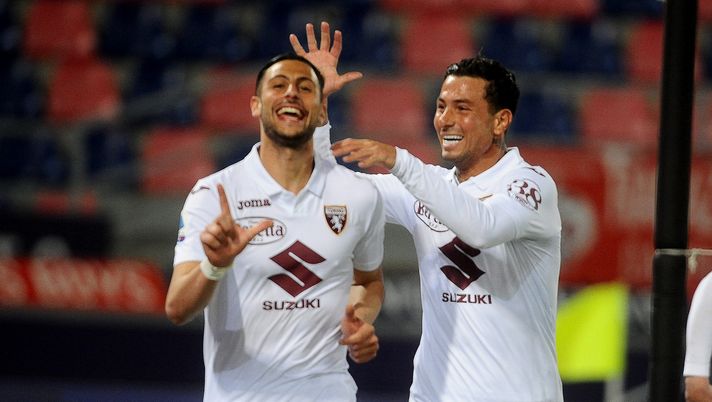 BOLOGNA, ITALY - APRIL 21: Rolando Mandragora of Torino FC celebrates after scoring a goal during the Serie A match between Bologna FC  and Torino FC at Stadio Renato Dall'Ara on April 21, 2021 in Bologna, Italy. (Photo by Mario Carlini / Iguana Press/Getty Images) 