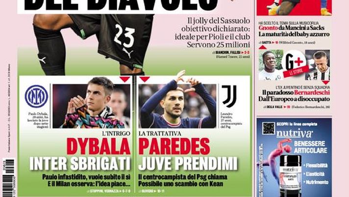 Prima Pagina, La Gazzetta dello Sport: “Traore la mossa del Diavolo. Dybala-Paredes…” - immagine 1