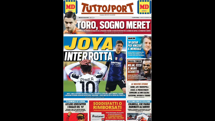 Prima Pagina, Tuttosport: “In Qatar per vincere il Mondiale”  Prima Pagina