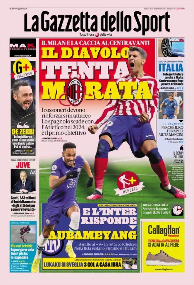 Prima pagina Gazzetta dello Sport 25/03/2023