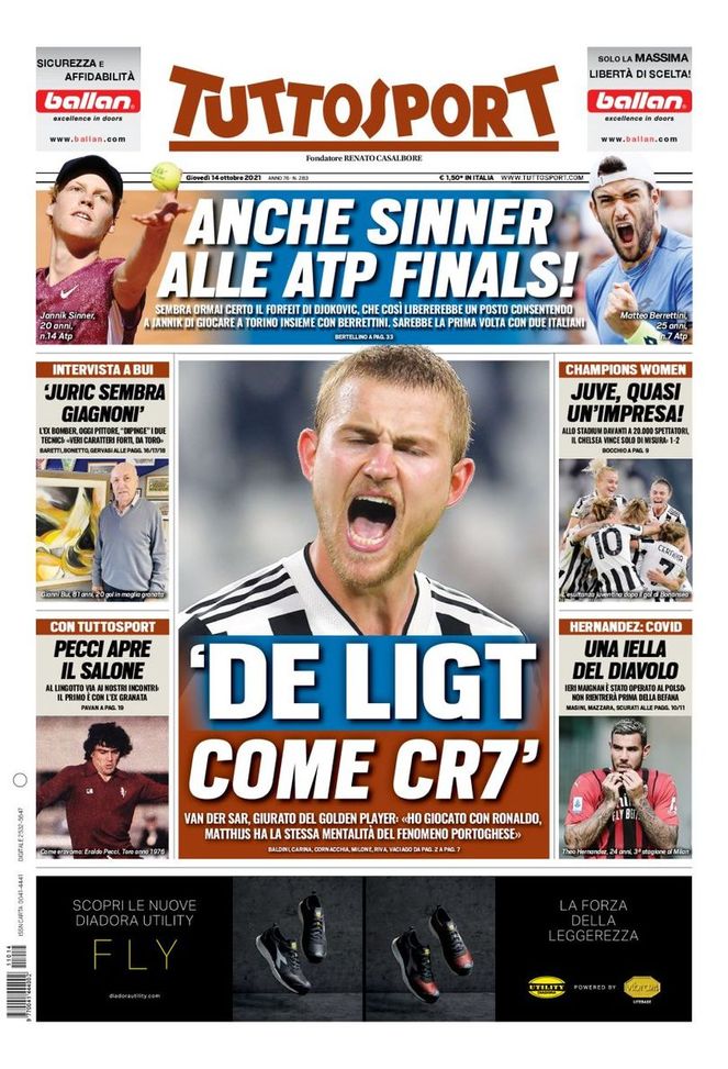 Prima Pagina, Tuttosport: “De Ligt come CR7. Juve, quasi un’impresa!” Prima Pagina, Tuttosport: “De Ligt come CR7. Juve, quasi un’impresa!” - immagine 1