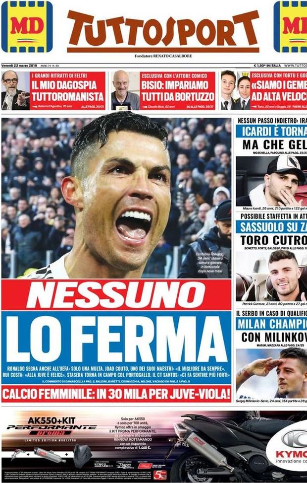 Prima Pagina, Tuttosport: “Nessuno lo ferma. Icardi è tornato, ma che gelo! Milan Champions con Milinkovic” Prima Pagina, Tuttosport: “Nessuno lo ferma. Icardi è tornato, ma che gelo! Milan Champions con Milinkovic”
