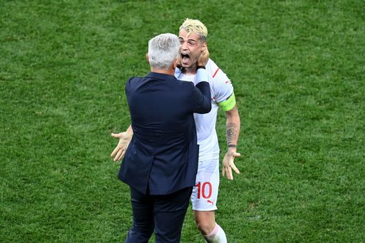 BUCHAREST, ROMANIA - JUNE 28: Vladimir Petkovic, Head Coach of Switzerland celebrates with Granit Xhaka of Switzerland after victory in the penalty shoot out in the UEFA Euro 2020 Championship Round of 16 match between France and Switzerland at National Arena on June 28, 2021 in Bucharest, Romania. (Photo by Mihai Barbu - Pool/Getty Images) BUCHAREST, ROMANIA - JUNE 28: Vladimir Petkovic, Head Coach of Switzerland celebrates with Granit Xhaka of Switzerland after victory in the penalty shoot out in the UEFA Euro 2020 Championship Round of 16 match between France and Switzerland at National Arena on June 28, 2021 in Bucharest, Romania. (Photo by Mihai Barbu - Pool/Getty Images)