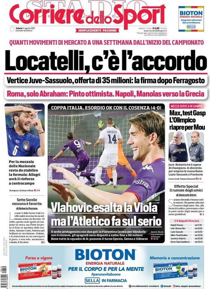 Prima Pagina, Corriere dello Sport: “Locatelli, c’è l’accordo. Roma solo Abraham” 