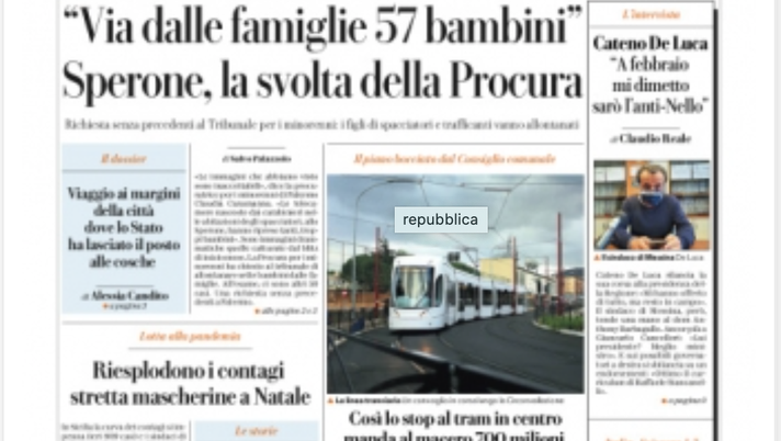 Prima Pagina, La Repubblica Palermo: “Via dalle famiglie 57 bambini” Prima Pagina, La Repubblica Palermo: “Via dalle famiglie 57 bambini”