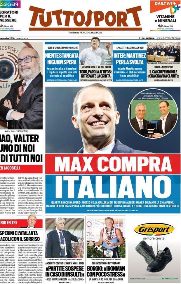 Prima Pagina, Tuttosport: “Max compra italiano. Higuain spera. Inter, Martinez per la svolta…” Prima Pagina, Tuttosport: “Max compra italiano. Higuain spera. Inter, Martinez per la svolta…”