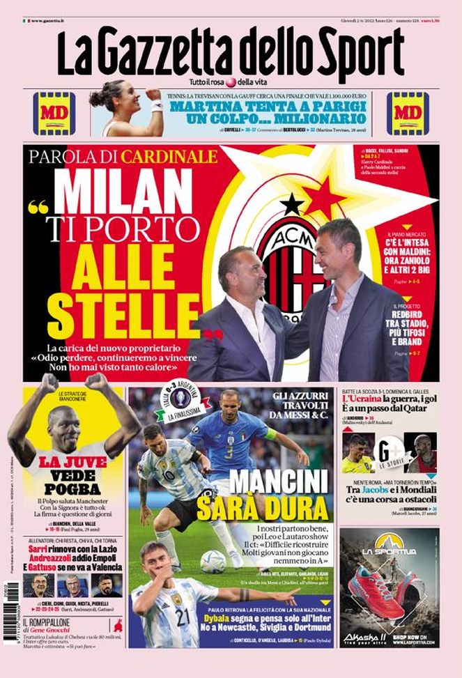 Prima Pagina, La Gazzetta dello Sport: “Milan, ti porto alle stelle. La Juve vede Pogba” - immagine 1