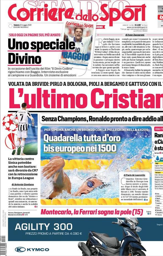 Prima Pagina, Corriere dello Sport: “L’ultimo Cristiano. Senza Champions, CR7 pronto all’addio” Prima Pagina, Corriere dello Sport: “L’ultimo Cristiano. Senza Champions, CR7 pronto all’addio”