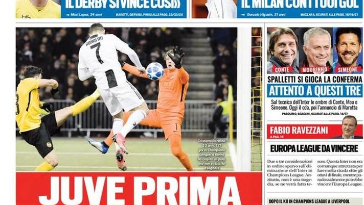 Prima Pagina, Tuttosport: “Juve prima con i buchi. Higuain prenditi il Milan. Attento a questi tre, Spalletti…” 