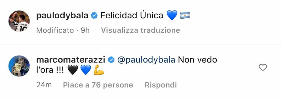 Dybala: “Felicità unica”. Materazzi lo aspetta all’Inter: “Non vedo l’ora!”- immagine 3
